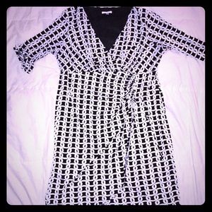 Black-and-white faux wrap dress